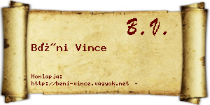 Béni Vince névjegykártya