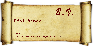 Béni Vince névjegykártya